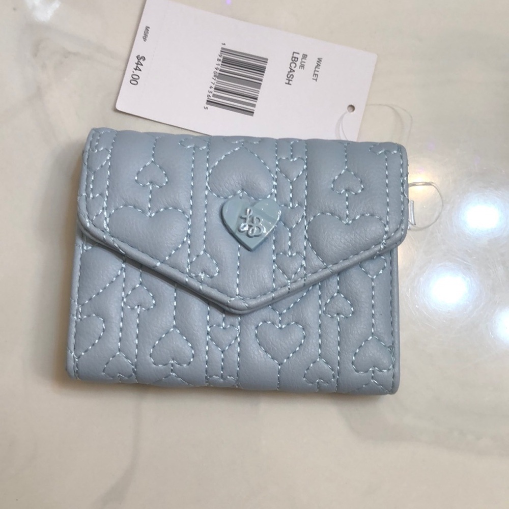 Luv Betsey Betsey Johnson Bifold Wallet Blue With Quilted Vertical Hearts NWT